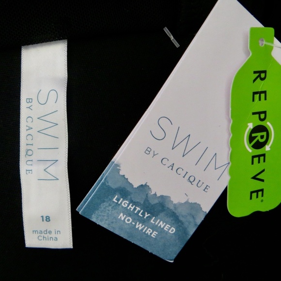 NEW! Cacique Swim Tankini Gold Ring Built in Bra Black SZ 18 - Picture 10 of 11